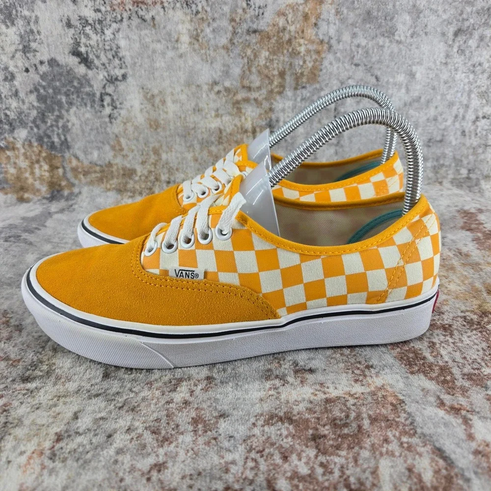 Vans ComfyCush Sneakers 7.5 Orange Yellow Checkerboard Zinnia Suede Skate Shoes